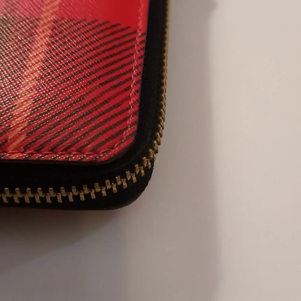 Kate Spade Red Plaid Wallet Saffiano leather zip around